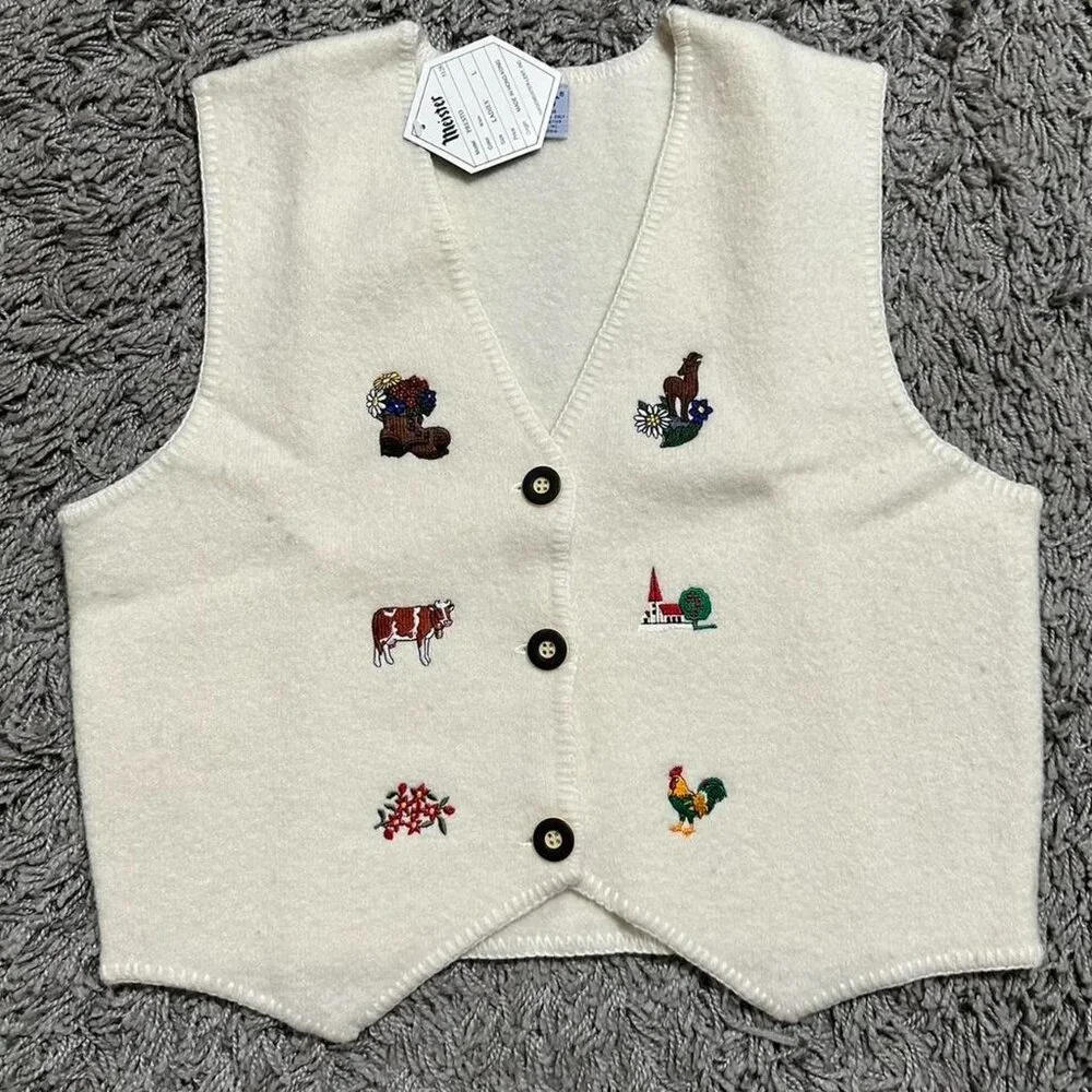 Meister 90s Vintage Retro Patterned New Wool Deadstock Vest Size L - Picture 1 of 7
